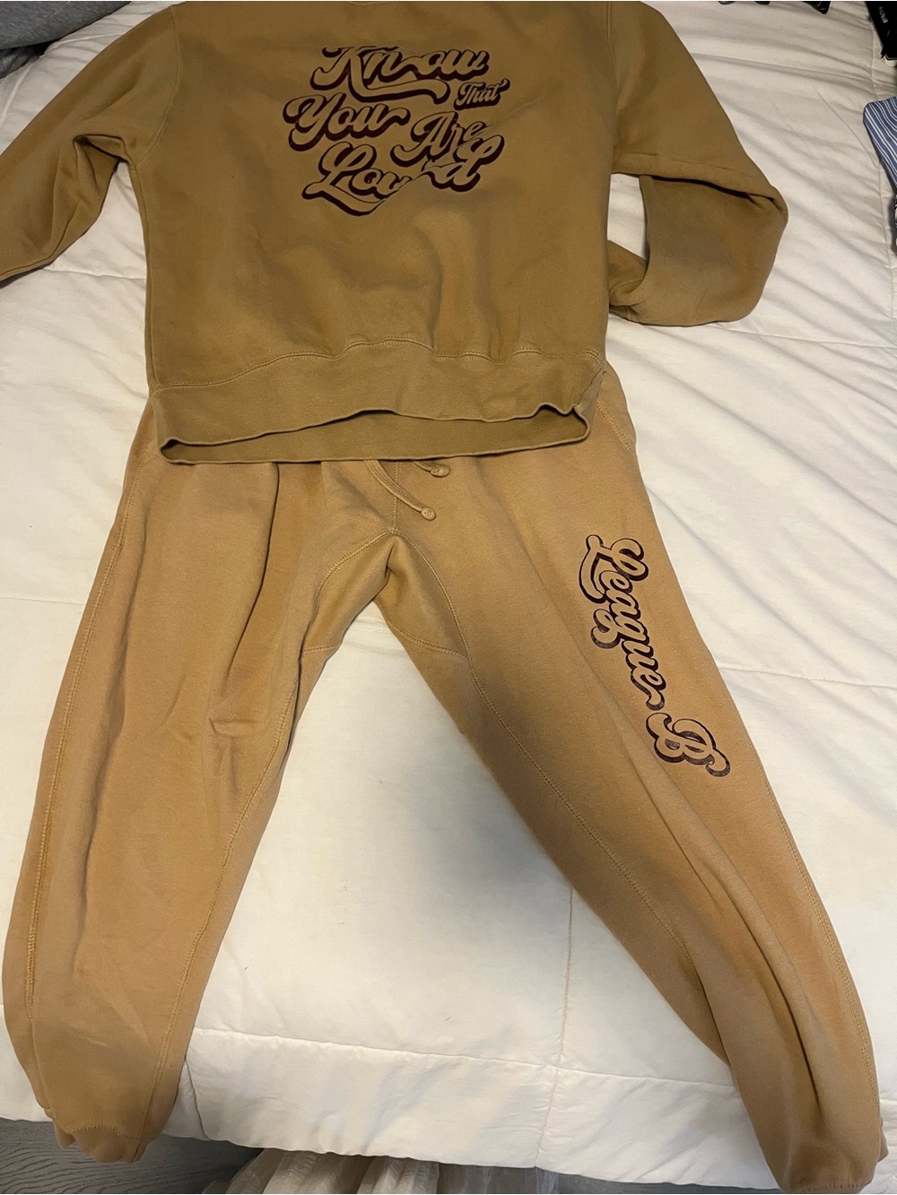 Tan Women's Sweatshirt and Joggers Set with Script Logo